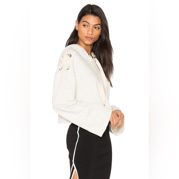 Revolve KENDALL & KYLIE Bell Sleeve Hoodie Cropped Pullover Sweater Oatmeal - Picture 6 of 16